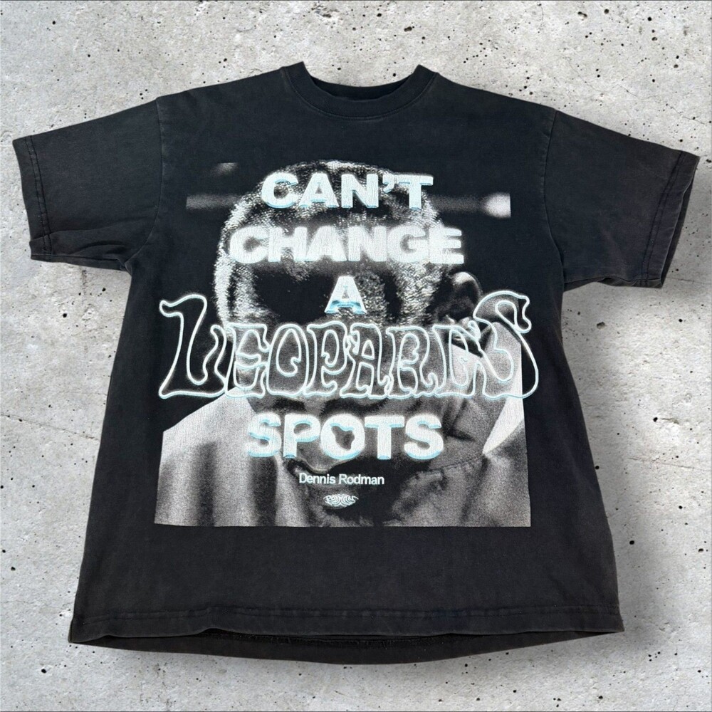 Dennis Rodman Leopards Spots Graphic Shirt Mens Small Black Chicago Bulls Tee